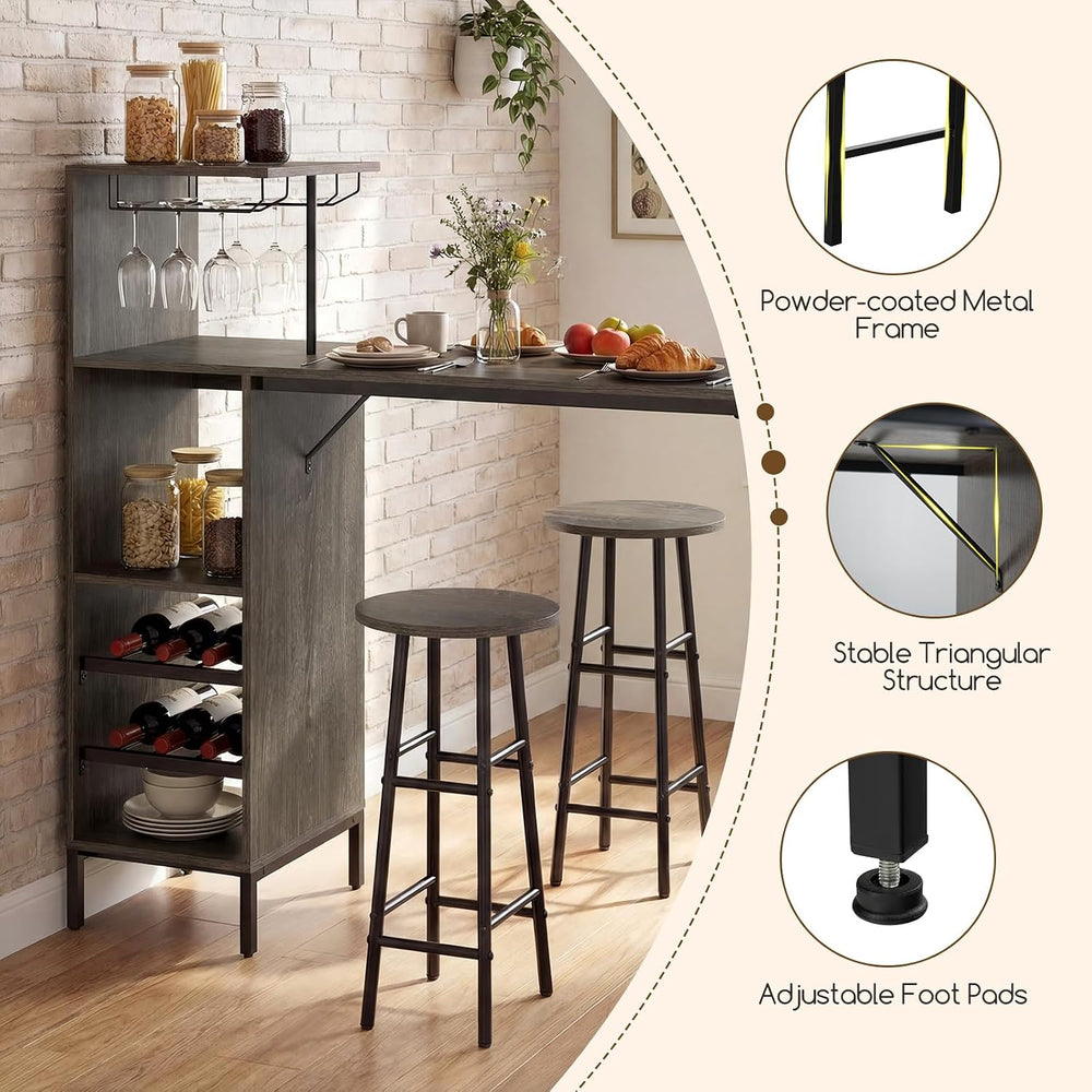 GIANTEX 3 Pieces Bar Table and Stools Set, Bistro Table Set with Glass Holder...