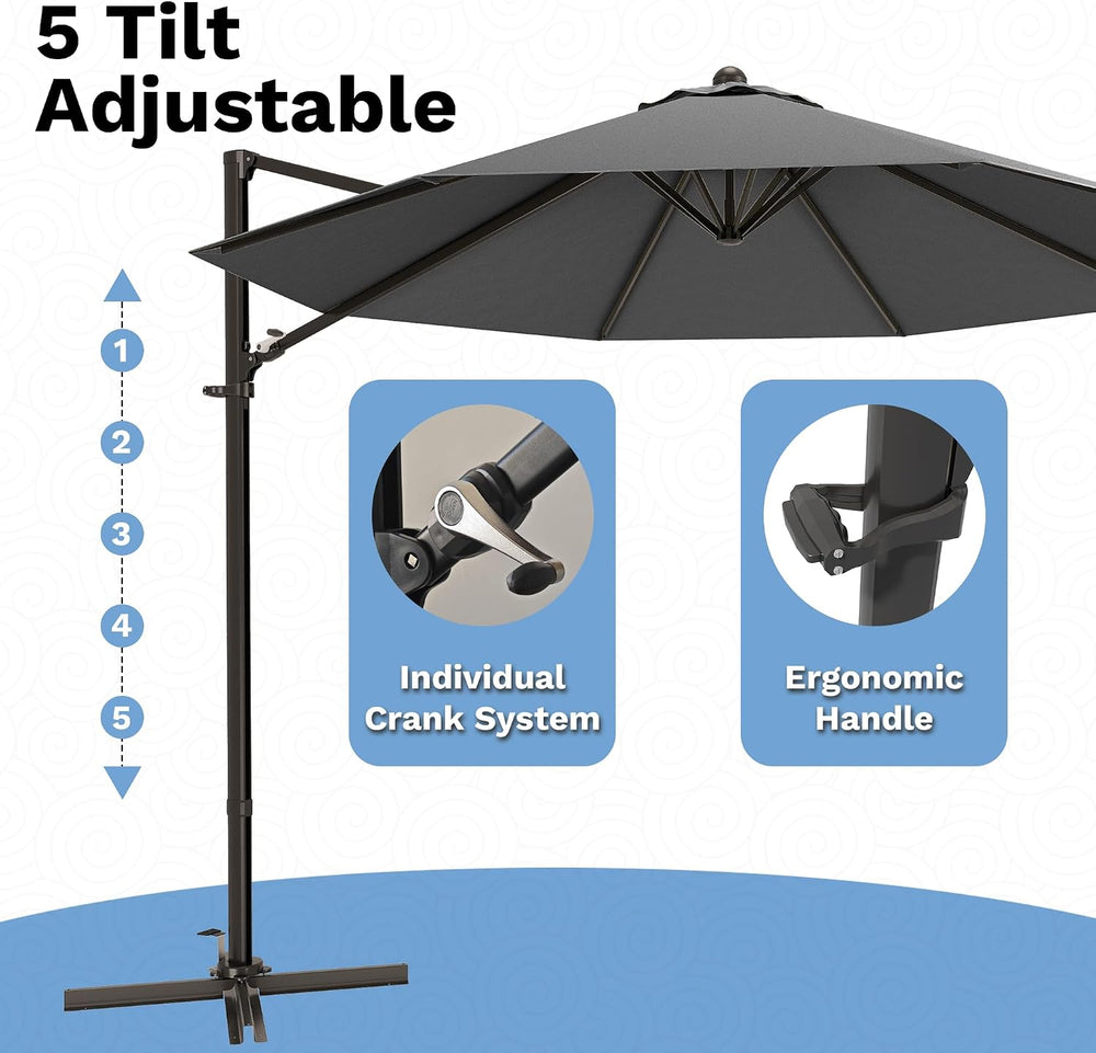 Devoko 10ft Cantilever Patio Umbrella, Round Large Outdoor Umbrella with 360-...