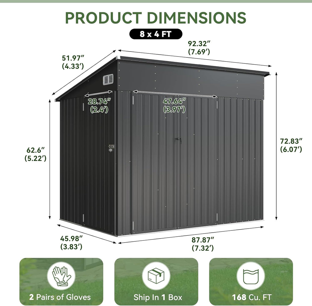 Aoxun 7.5'x4' Triple Door Shed Outdoor Storage Shed Black