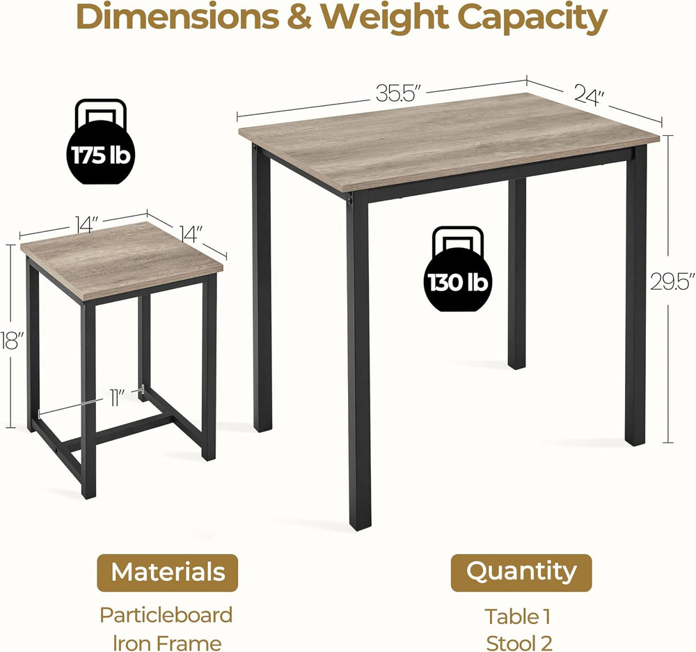 Yaheetech Small Table and Chairs, Space Saving Dining Table Set for 2, Gray
