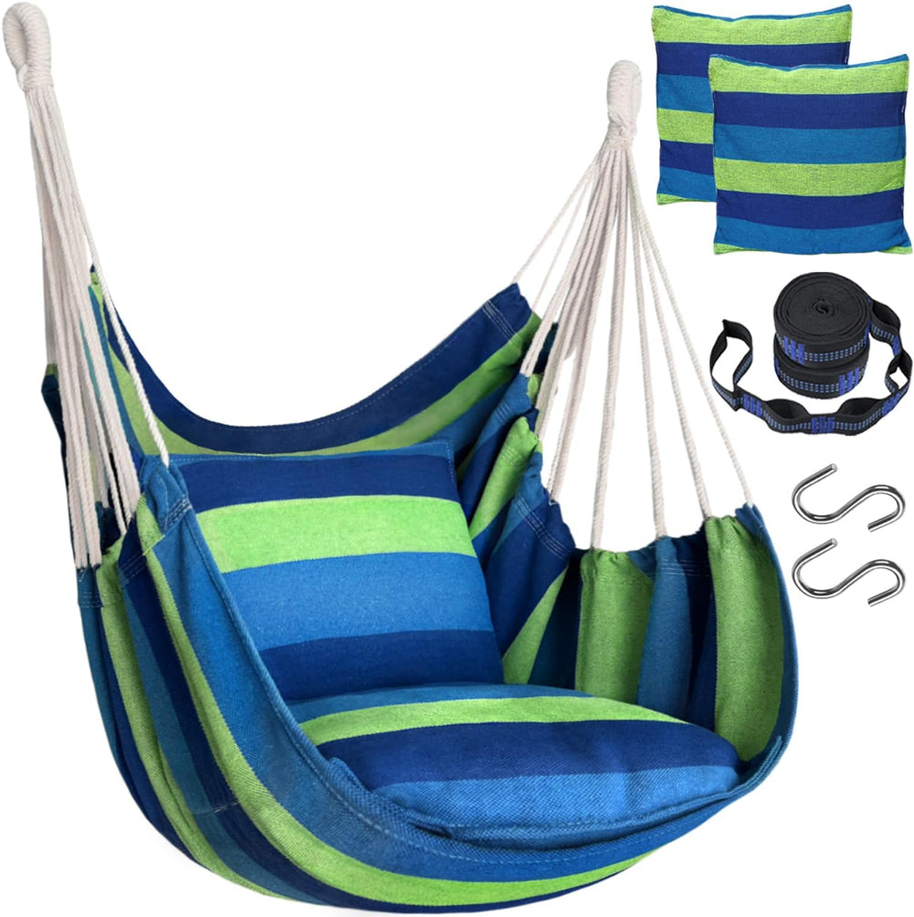 Halalona Hammock Chair Hanging Hammock Chair Rope Swing 2 Cushions Included-S...
