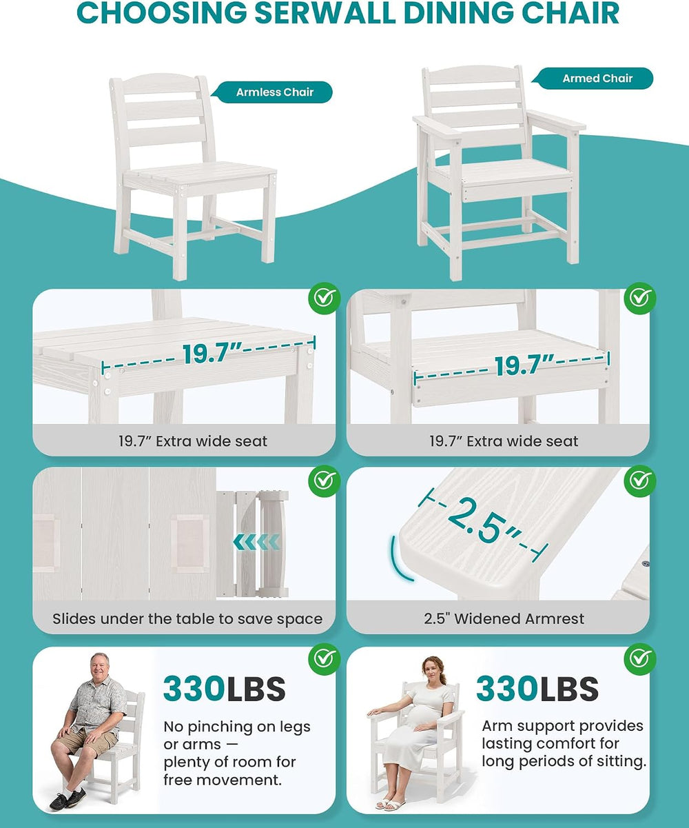 SERWALL Patio Dining Set for 8, w/ 2 Tables & 8 Armchairs, White