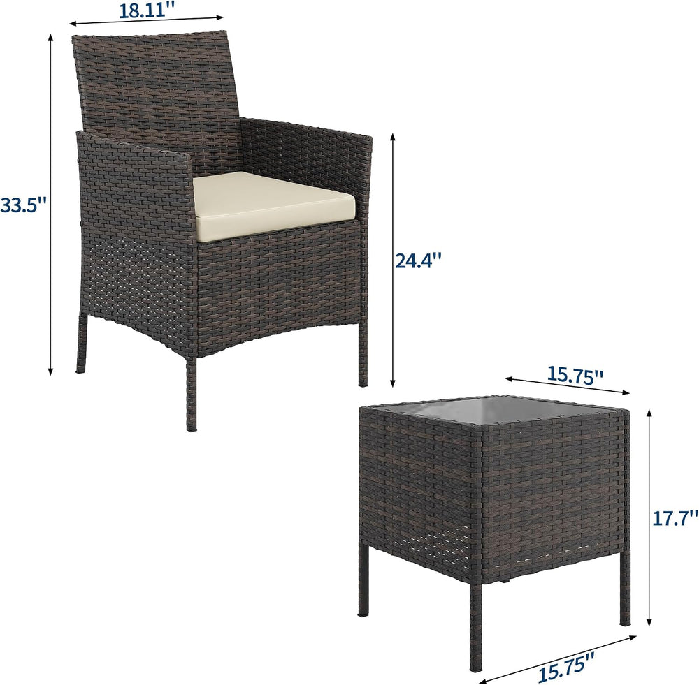 GAOMON 3-Piece Patio Furniture Set, Modern PE Rattan Conversation Set with 2 ...