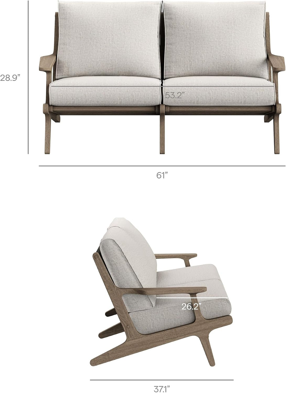 Modway Saratoga Teak Outdoor Patio Loveseat in Weathered Gray Pebble – 2 Seat...