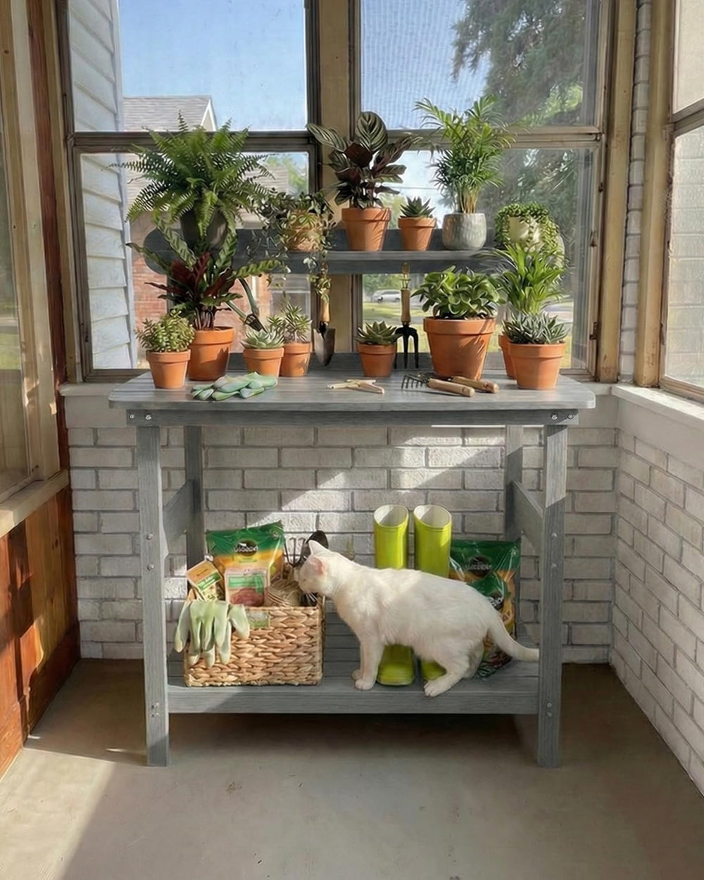 HIPS Outdoor Potting Table Bench with 3-Tier Storage Gray