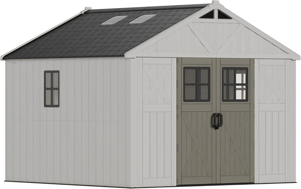 Devoko 10x10 FT Resin Storage Shed with Floor, Large Outdoor Plastic Sheds