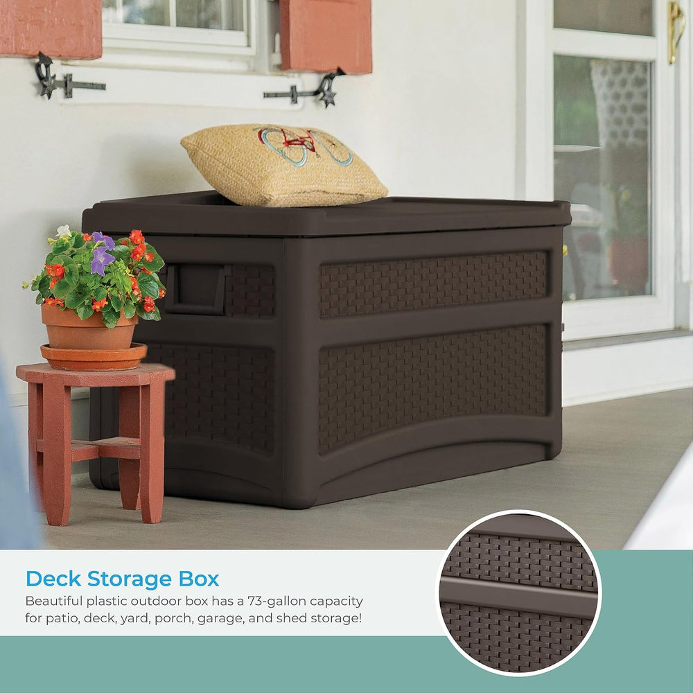 Suncast Durable 73 Gallon Outdoor Resin Storage Chest with Handles, Wheels, a...