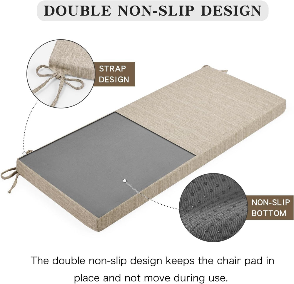 baibu 48 Inch Classic Solid Color Bench Cushion with Ties, Non-Slip Indoor Ou...
