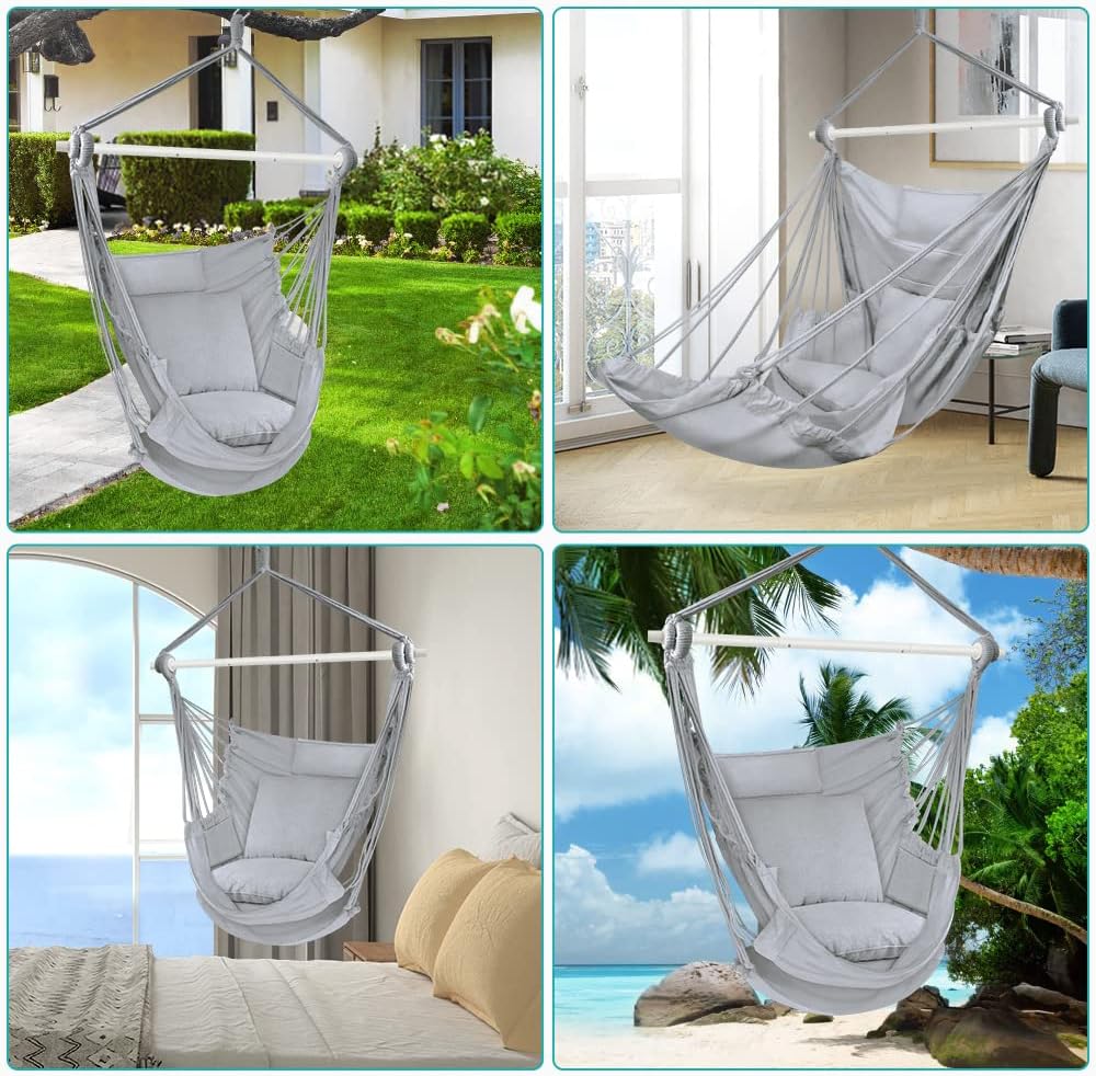 Outerman Hammock Chair, Hanging Chair with 3 Cushions and Foot Rest Support, ...