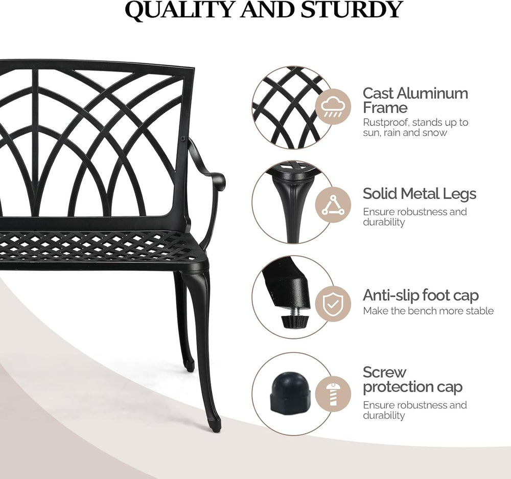 VINGLI 38" Outdoor Bench Cast Aluminium Garden Bench, Orchid Porch Bench...