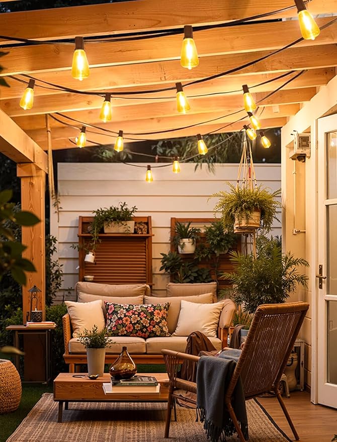 50FT(2x25FT) Outdoor String Lights, Patio Lights with 20+2 LED Dimmable Water...