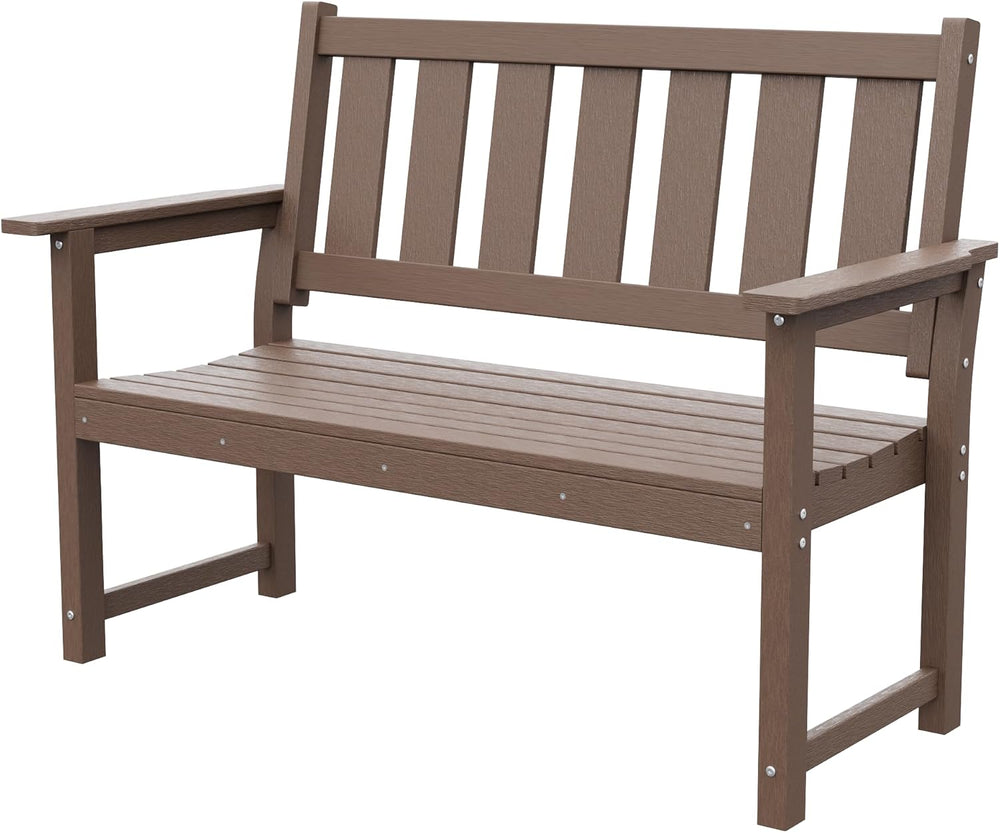 50" HDPE Outdoor Bench Weatherproof Patio Seating, Mocha Brown