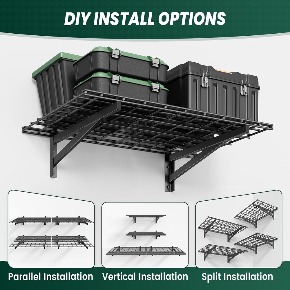 2-Pack 2x6ft Garage Shelving, Heavy Duty Wall Mounted, 1400lbs Load