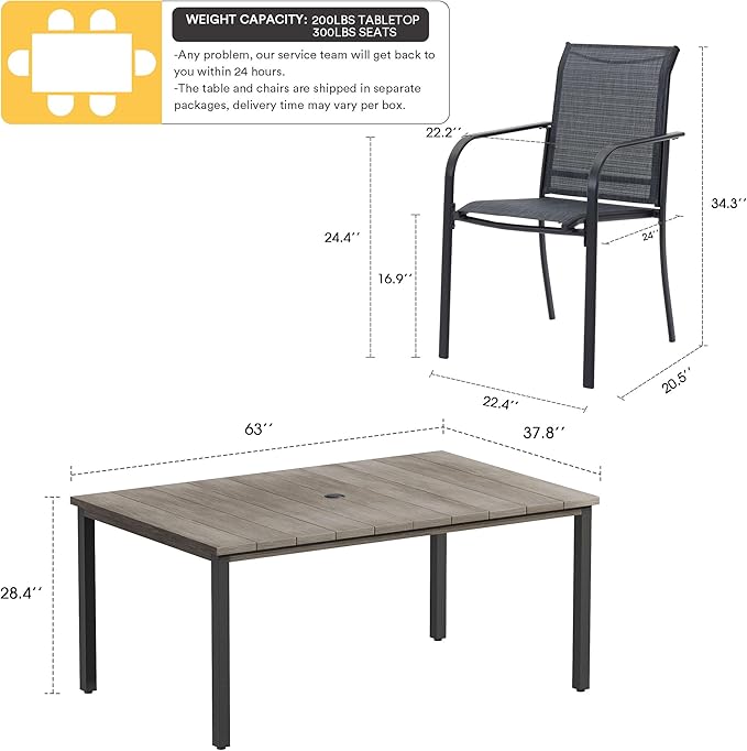VICLLAX Patio Dining Set for 6, Outdoor Furniture Set Includes 63" Recta...