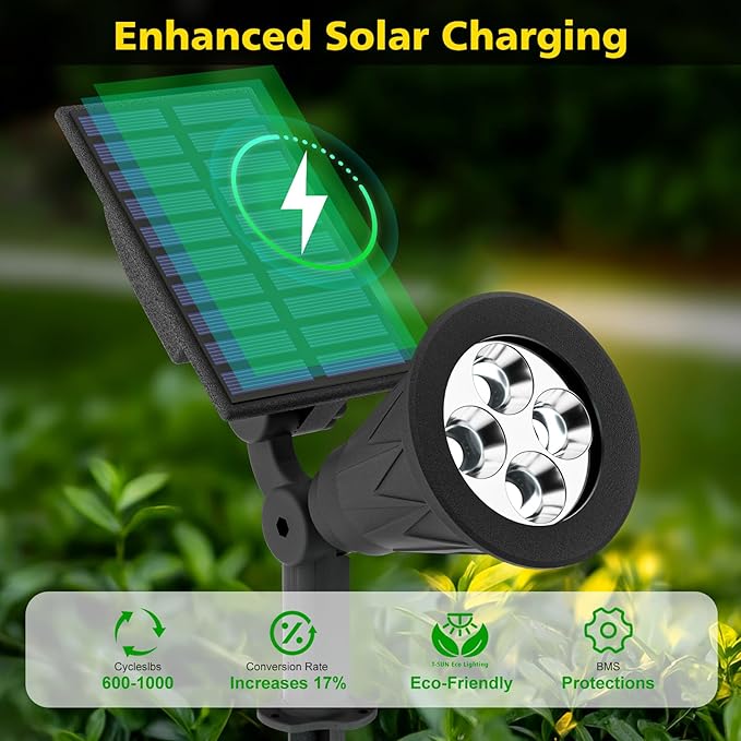 T-SUN Solar Spotlights, 4 LED Solar Powered Landscape Spotlights Waterproof O...