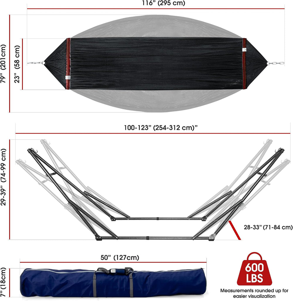 Tranquillo 600 lbs Capacity Adjustable Hammock Stand, Black