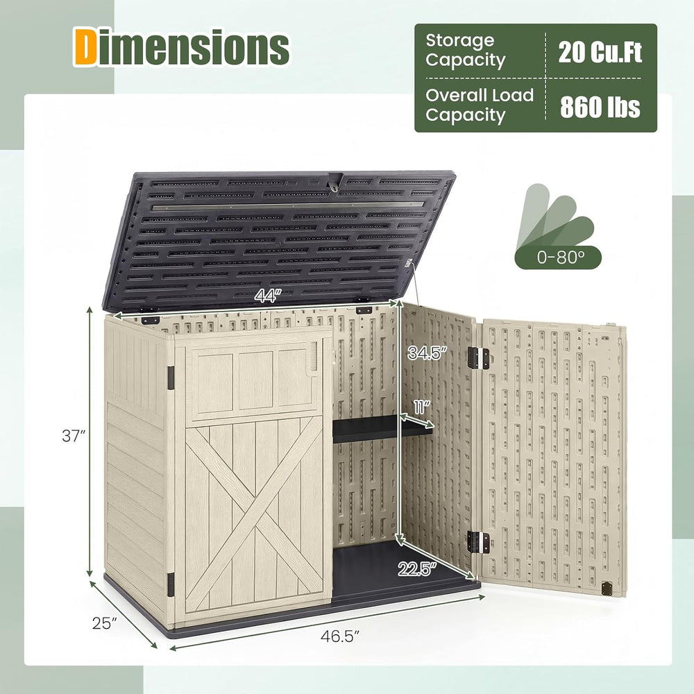 DREAMADE Horizontal Outdoor Storage Cabinet, 20 Cu.Ft Resin Shed, Beige
