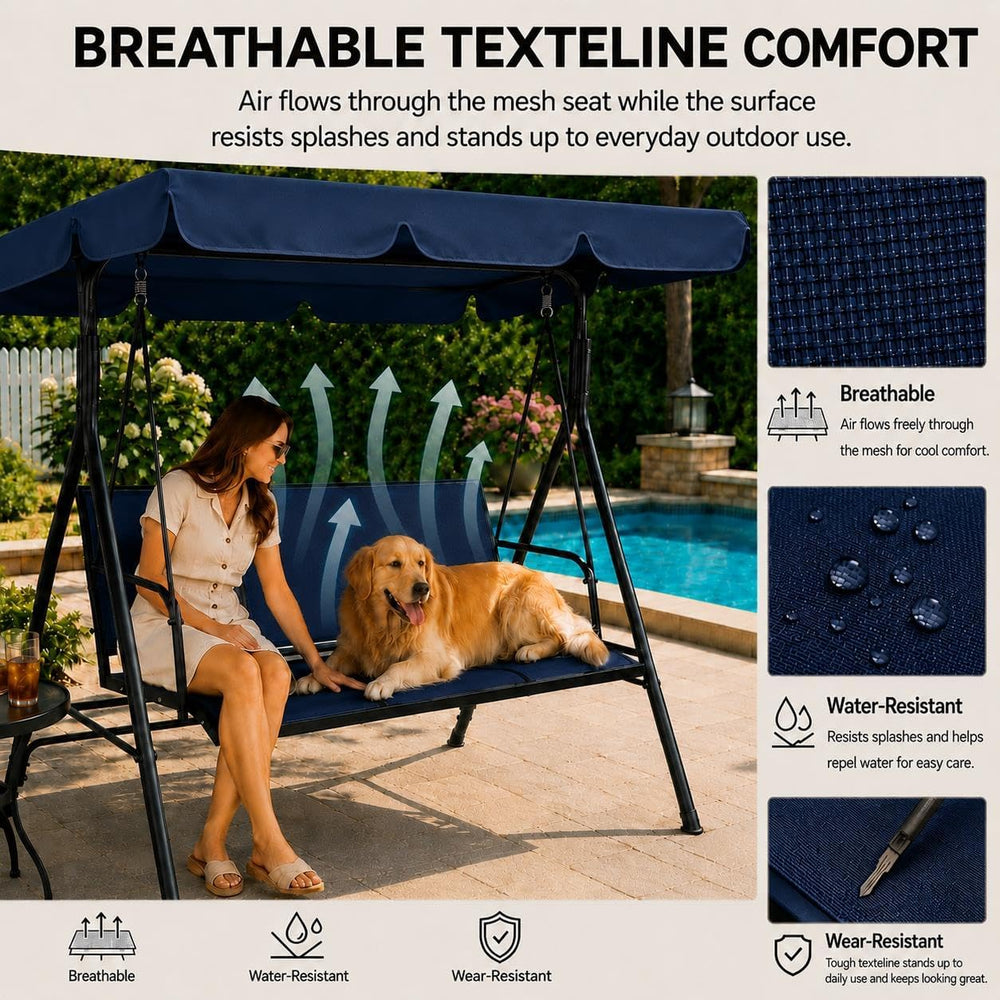 Yaheetech 3-Seat Patio Swing Chair w/Texteline Fabric Ez Setup, Blue