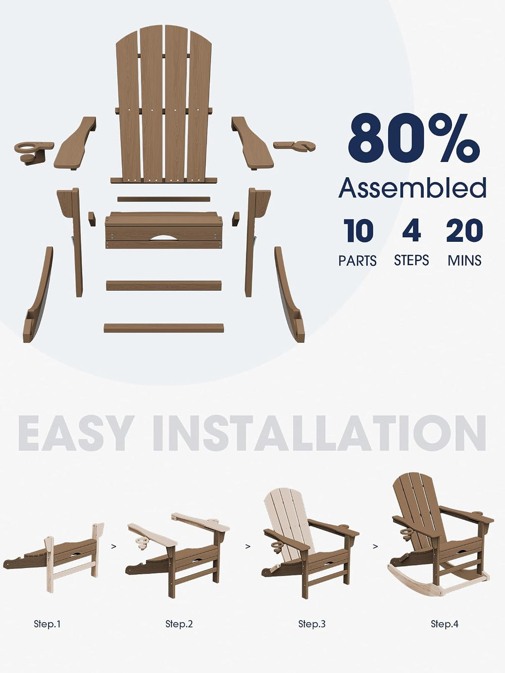 KINGYES HDPE Adirondack Rocking Chair Set of 2