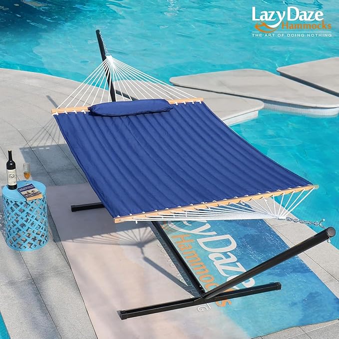 Lazy Daze Hammocks 12 FT Double Quilted Fabric Hammock with Spreader Bar and ...