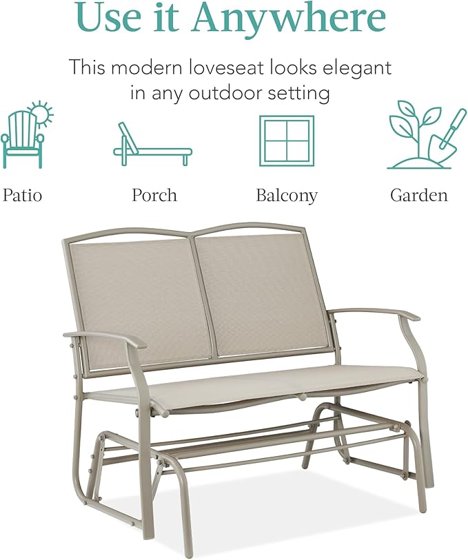 Best Choice Products 2-Person Outdoor Patio Swing Glider Steel Bench Loveseat...