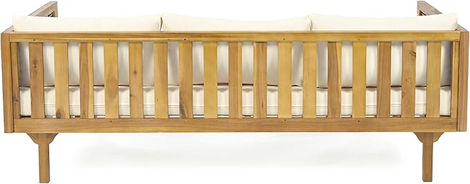 Merax 67.5" Outdoor Patio Daybed 3 Seater Sofa Bed,Acacia Wood Frame wit...