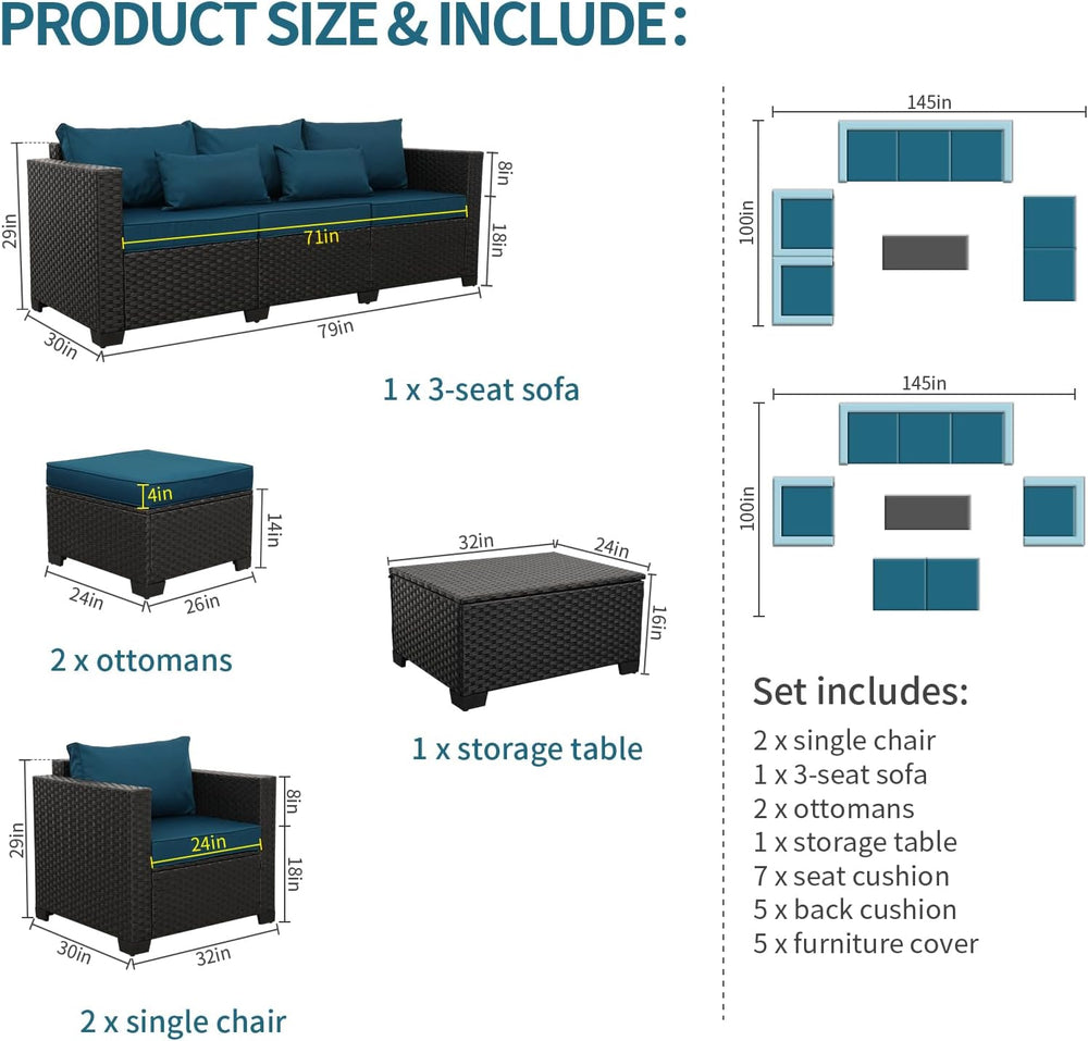 Rattaner Patio Furniture Set 6 Pieces Couch Outdoor Chairs Coffee Table Peaco...