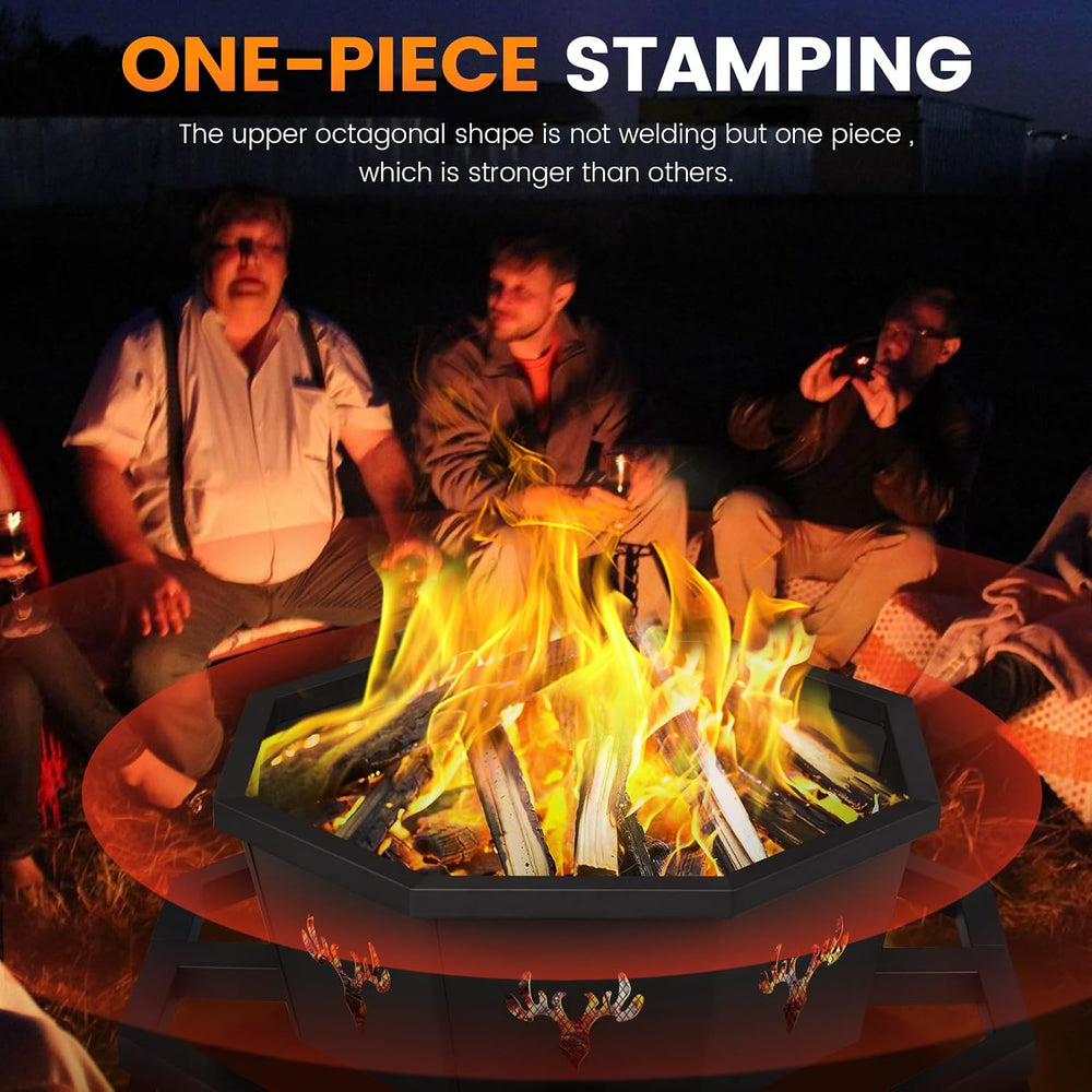 BOINN 35 Inch Octagonal Outdoor Fire Pit, Fire Pits for Outside Wood Burning ...