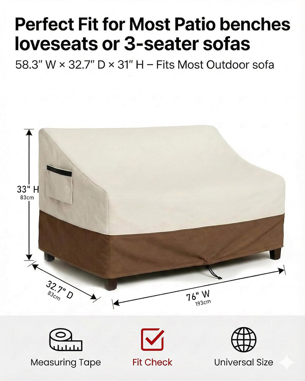 Outdoor Sofa Cover, Waterproof Patio Furniture Cover 76W x 32.7D x 33H inches...