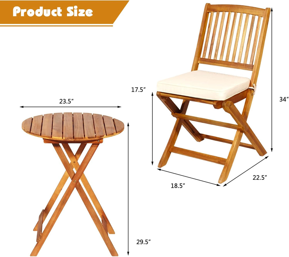 DORTALA Folding Outdoor Bistro Set 3 Piece, Garden Table and Chairs Set with ...