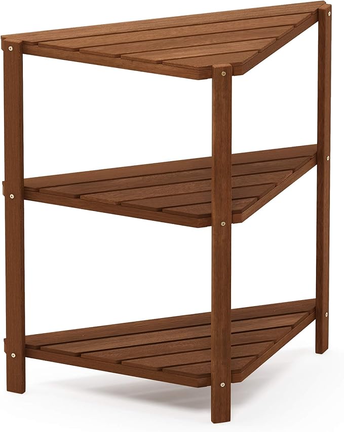 Furinno FG18445 Tioman Hardwood Patio Furniture Corner Shelf in Teak Oil, Nat...