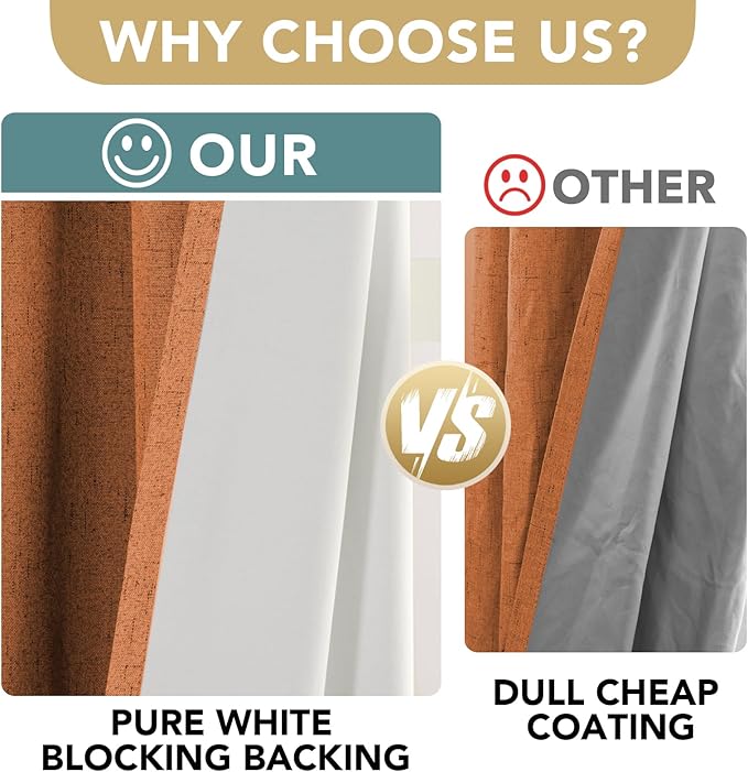 H.VERSAILTEX Linen Blackout Curtains Durable Thick Textured Linen Look 100% B...