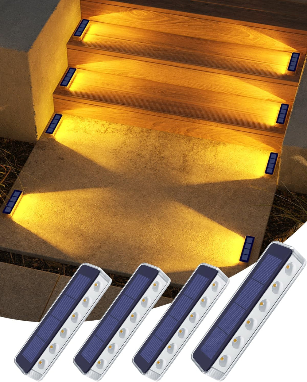 DetarZinLED Solar Step Lights Outdoor IP68 Waterproof 4 Pack Warm White