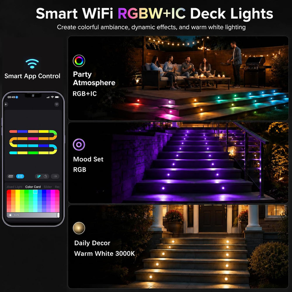 Sumaote LED Deck Lights Kit, 30 Pack 1.22" WiFi Smart RGBW+IC Multicolor