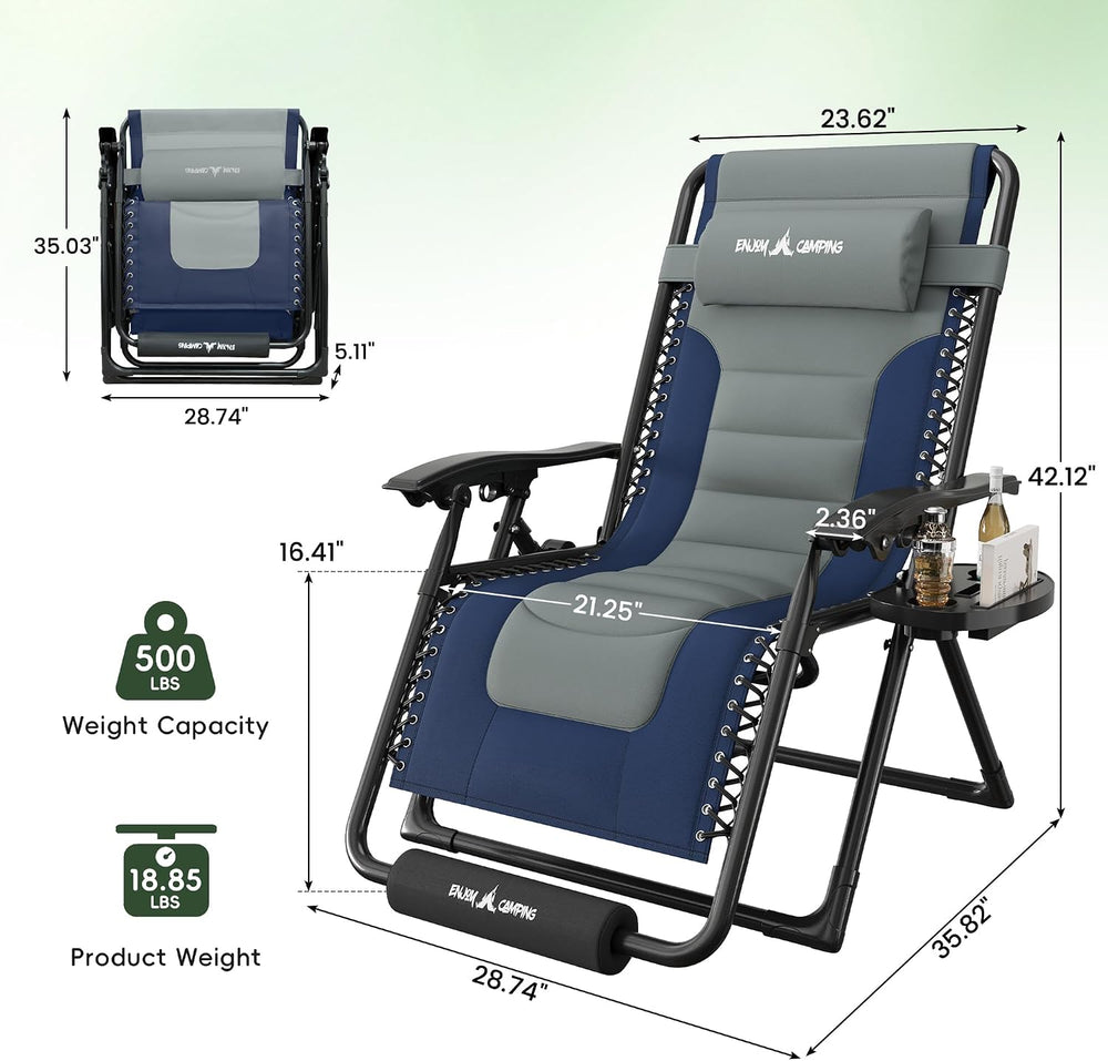 Amopatio XL Padded Zero Gravity Chairs Foldable Zero Gravity Lounge Chair Out...