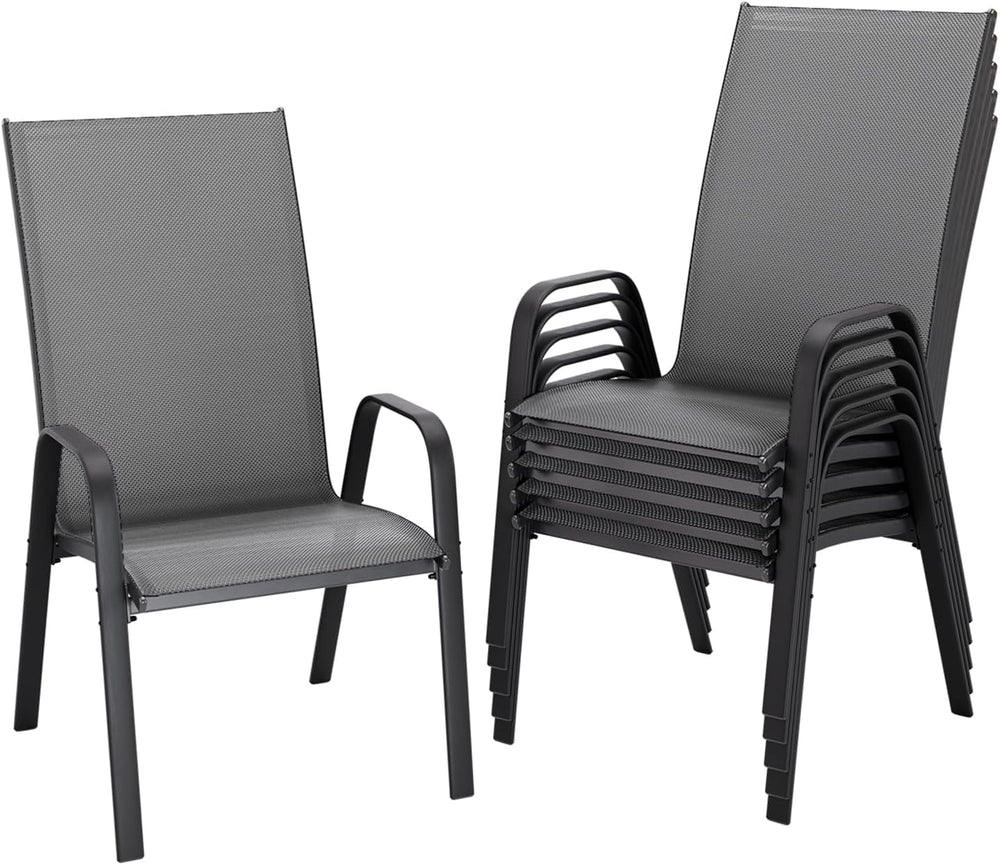 JEAREY Patio Dining Chairs Set of 6, Stackable Outdoor Chairs, Grey
