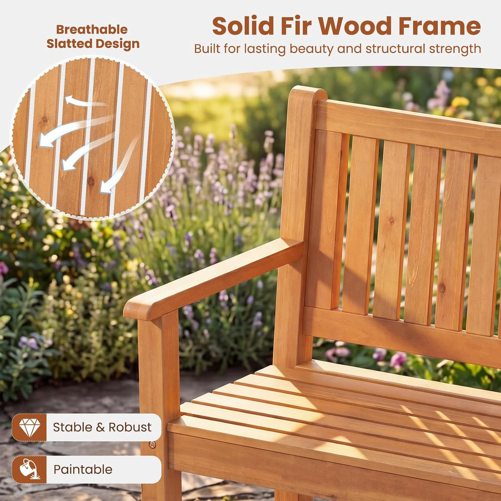 Tangkula 3-Seater Outdoor Wooden Bench, 59-Inch Large Garden Bench, Natural