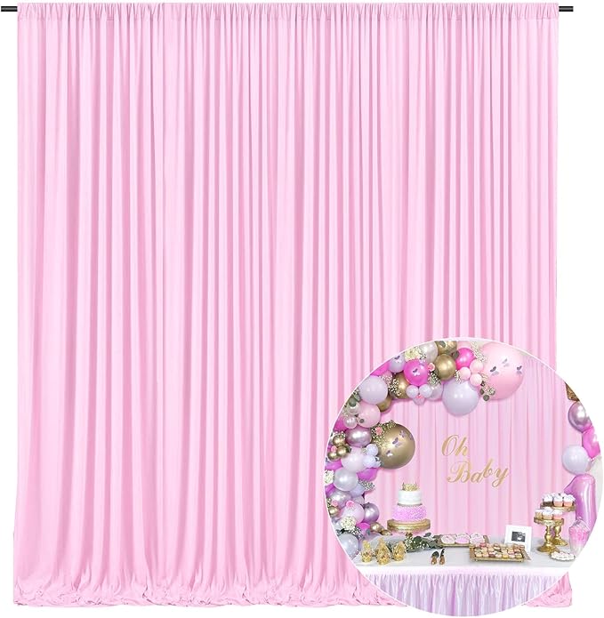 10 x 7 Feet Light Pink Backdrop Curtain for Partie, Background Curtains for Photoshoot, Birthday, Wedding, Halloween, Thanksgiving, Christmas Day, New Year Party Decorations 5Ft x 7Ft, 2 Panels