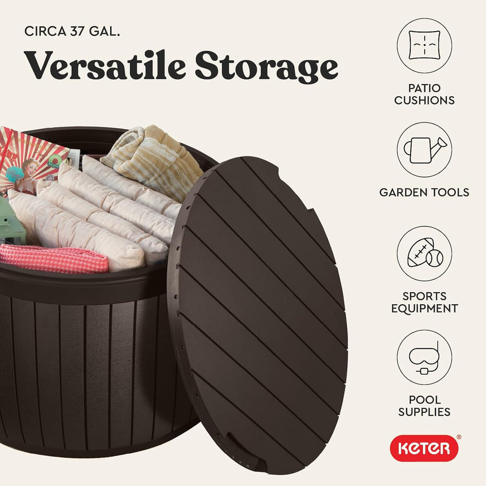 Keter Circa Outdoor Storage Deck Box, 37 Gallon, Brown