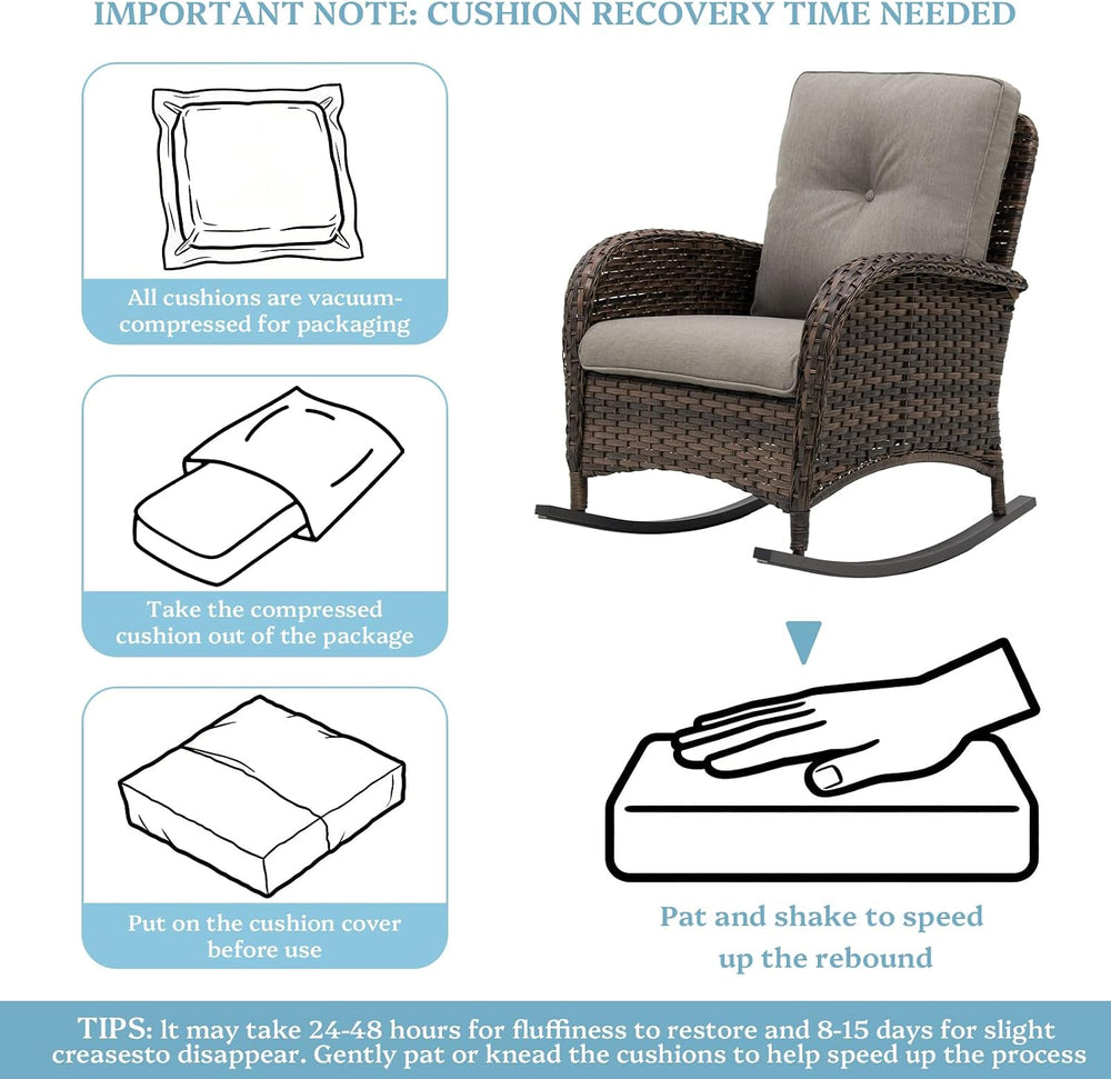 3 Pieces Patio Furniture Set, Outdoor Wicker Porch Rocking Chairs with Wicker...