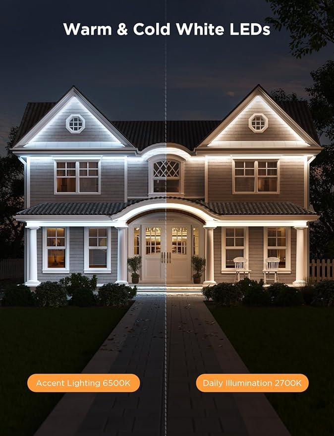 Govee Outdoor LED Strip Lights RGBIC with Warm and Cold White, 65.6ft 2.4G Wi...
