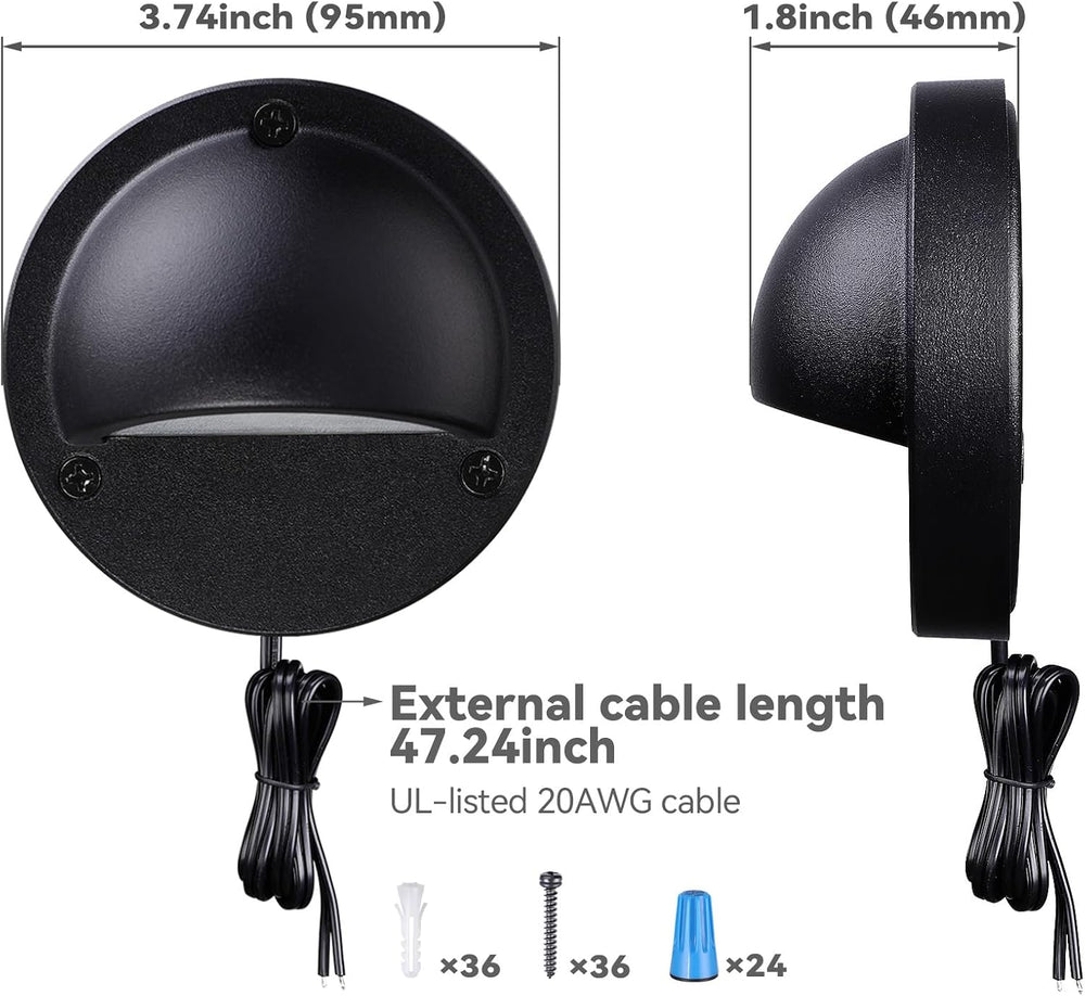 LEONLITE 12-Pack 5CCT 3.74inch Low Voltage LED Deck Lights, Black