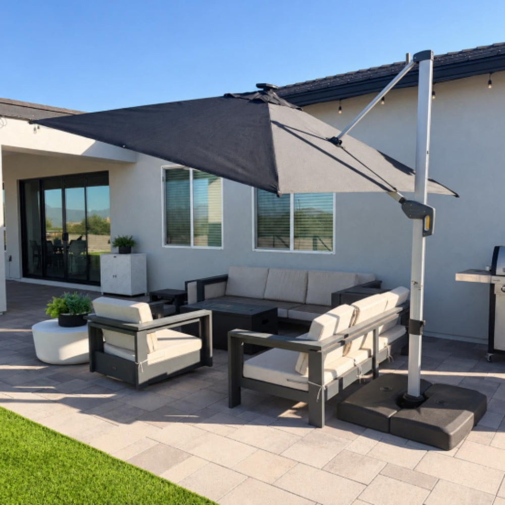 PURPLE LEAF Cantilever Umbrella 10' X 10' Solar LED Light Patio Deck,...