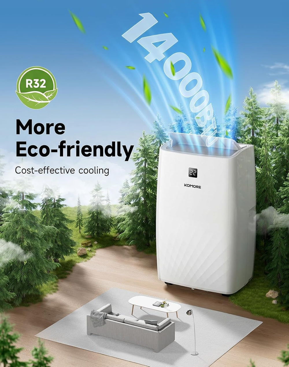 Portable Air Conditioner,14000 BTU up to 750 Sq.Ft 5-in-1Quiet WiFi