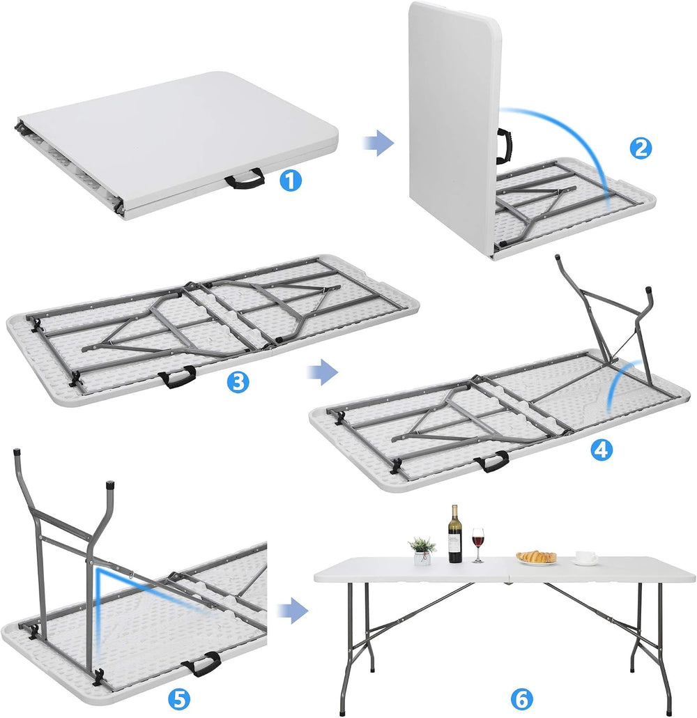 Folding Event Table, Heavy Duty Picnic Table Indoor Outdoor Camping, 6FT Port...