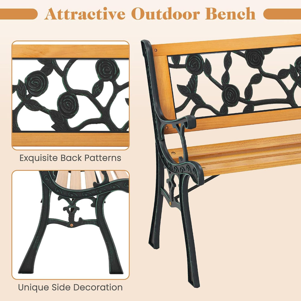 GIANTEX 49.5" 3-Person Outdoor Bench with Floral Pattern Backrest
