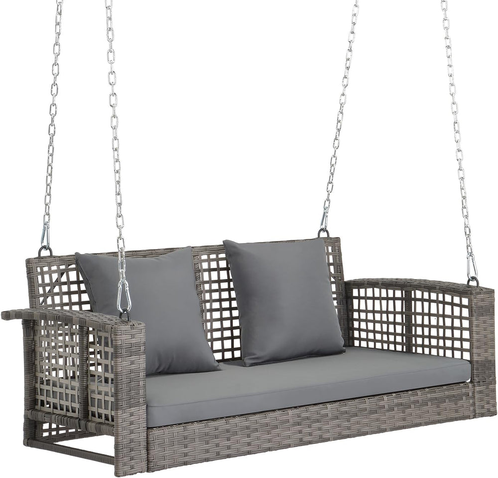 VINGLI 4FT Rattan Swing Bench, Outdoor Wicker Hanging Porch Swing (Grey)