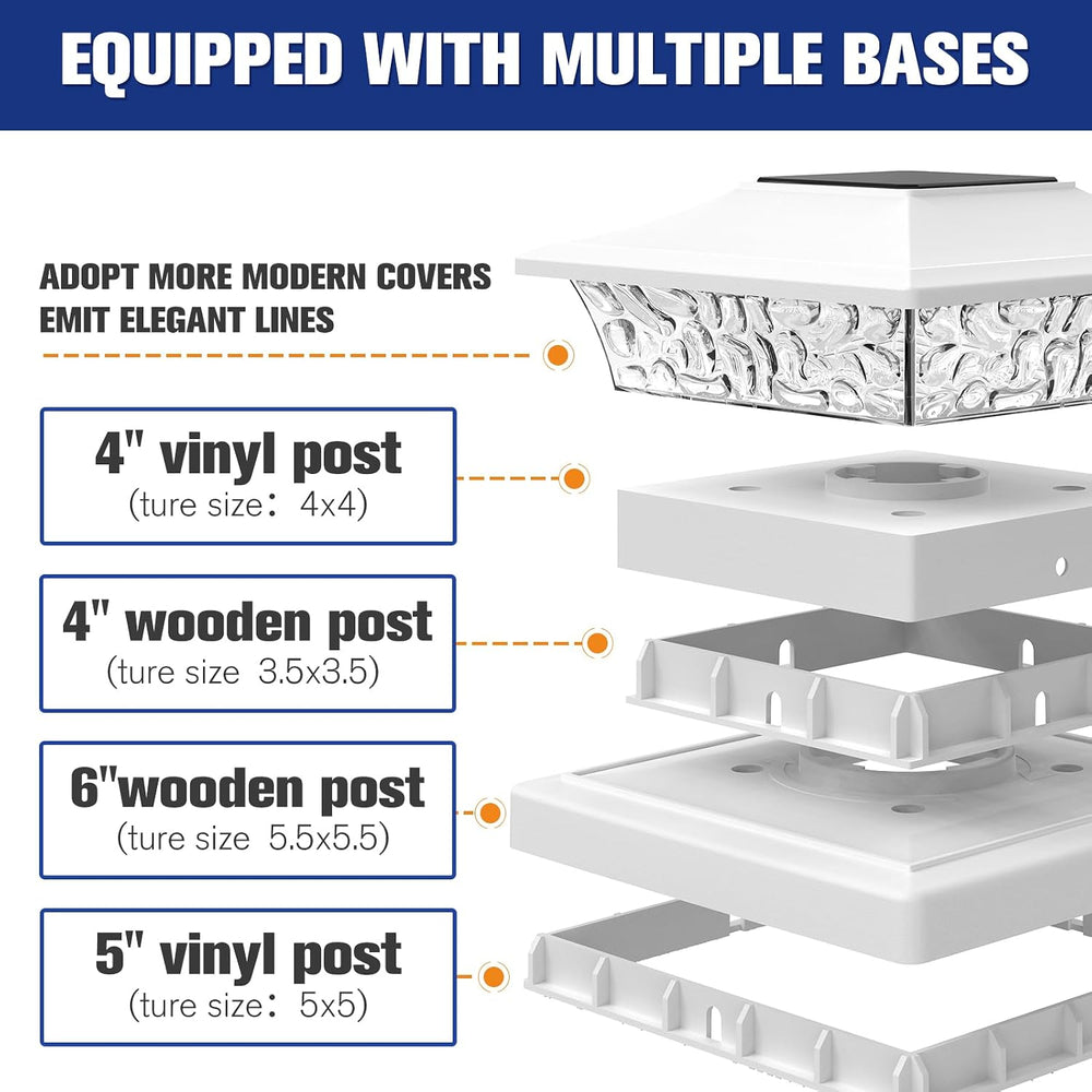 VOLISUN Solar Post Cap Lights, 2 Modes Outdoor Fence Lights (6 Pack, White)