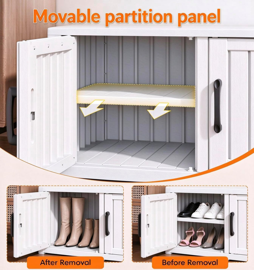 Outdoor Shoe Storage,Shoe Cabinet, Waterproof UV-Resistant Resin Shoe Bench, ...