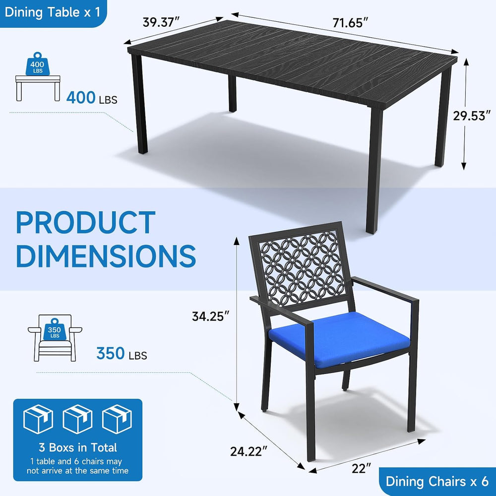 7 Piece Outdoor Dining Set with 6 Dining Chairs for Deck Garden Poolside